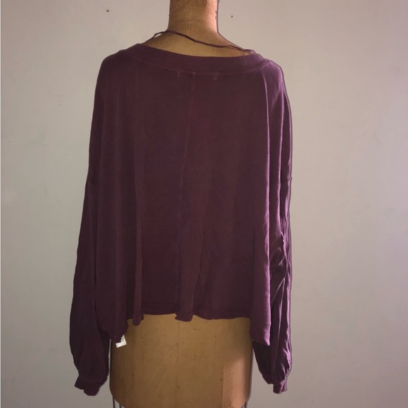 Free People]Cotton Bordeaux Hand dyed Balloon Long sleeve Oversize Crop Top - Picture 13 of 15